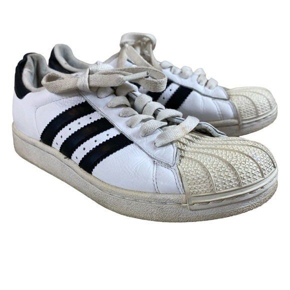 adidas Other - Adidas Vintage Youth Superstar Clamshell White Black Stripes Leather Sneaker Sz4